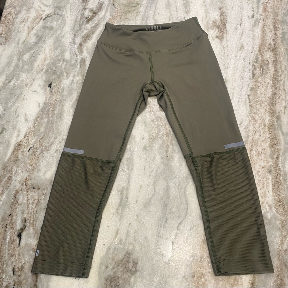 NOBULL Womens Pace Tight Running Crop Mesh Leggings Size XS Army Green